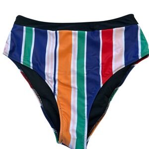 Live Life On The Beach Bottom High Waist Striped Swimsuit Beach Retro‎ Large NWT